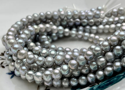 5.5-6mm AAA Half Strand Large Hole High Luster Potato Gray Freshwater Pearls Beads 1.8mm Hole Genuine Freshwater Pearl Beads #P1728