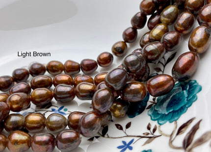 10-11x12-13 mm Half Strand Rice / Oval Brown OR Dark Brown 2 mm Hole Freshwater Pearl Beads Genuine Large Hole Brown Pearl Beads #166