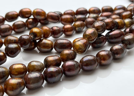 10-11x12-13 mm Full Strand Rice / Oval Brown OR Dark Brown 2 mm Hole Freshwater Pearl Beads Genuine Large Hole Brown Pearl Beads #166