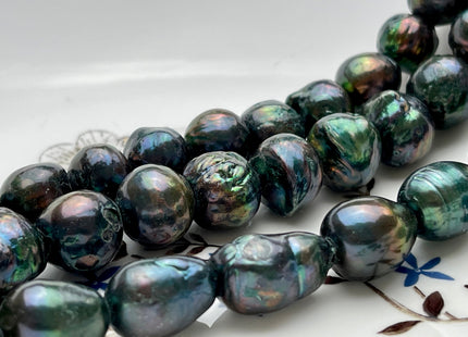 12-14 mm Large Hole Dark Green Baroque Pearl 2 mm Hole Rare Irregular Shape Edison Pearl Genuine Cultured Freshwater Pearls #260
