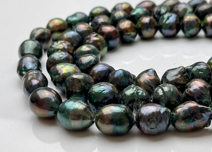 12-14 mm Large Hole Dark Green Baroque Pearl 2 mm Hole Rare Irregular Shape Edison Pearl Genuine Cultured Freshwater Pearls #260
