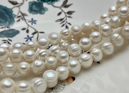 11-13 mm Full Strand Hole Size 2.2mm 2.5mm 3.0mm Ringed Natural White Potato Freshwater Pearl Beads, Large Hole Pearl Beads With Ring #251