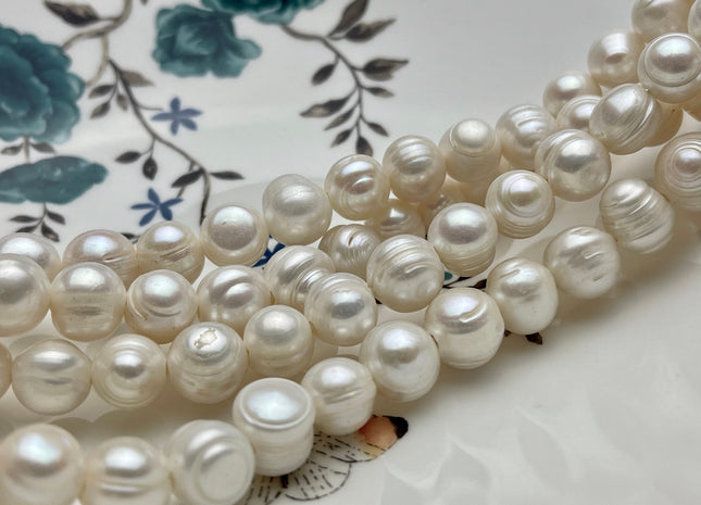 11-13 mm Full Strand Hole Size 2.2mm 2.5mm 3.0mm Ringed Natural White Potato Freshwater Pearl Beads, Large Hole Pearl Beads With Ring #251