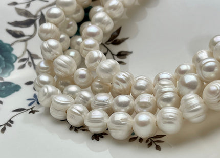 11-13 mm Full Strand Hole Size 2.2mm 2.5mm 3.0mm Ringed Natural White Potato Freshwater Pearl Beads, Large Hole Pearl Beads With Ring #251
