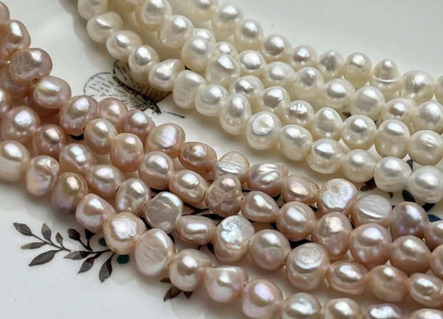 7-8 mm Large Hole Natural White Or Pink Freshwater Pearls Nuggets Shape Hole Size 1.8 mm Genuine Natural Color Freshwater Pearls #1080