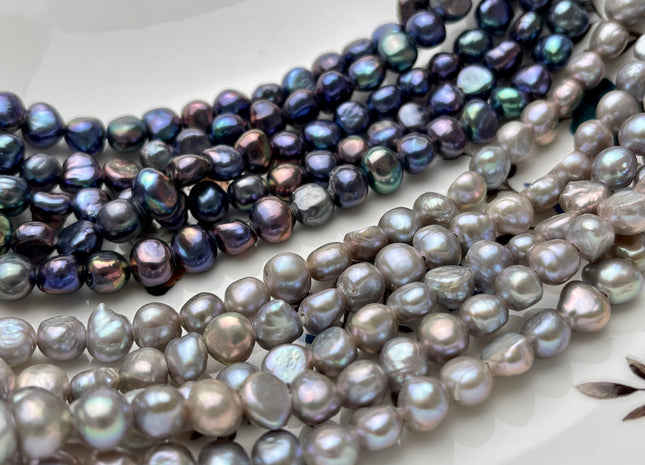 8mm Large Hole Freshwater Pearl Nuggets Hole Size 1.8 mm Peacock Or Gray Colors Genuine Large Hole Freshwater Pearls #1079