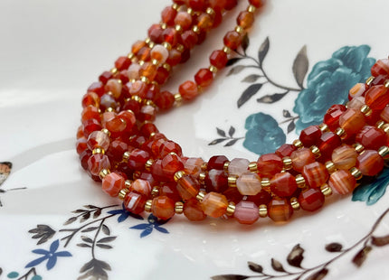 5x6mm Faceted Energy Prism Cut Lace Agate Gemstone Genuine Double Terminated Points Multi Orange Red Color 15.5 Inches 51 Pieces #3583