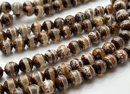 6mm 8mm 10mm AAA DZI Tibetan Agate Faceted Round Dark Brown And White Color Agate High Quality Gemstone Loose Beads #2352