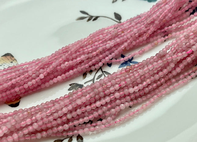 WHOLESALE 2 mm AAA Micro Faceted Rondelle Rose Quartz Gemstone Beads Top Quality Tiny Rose Quartz Faceted Gemstone Loose Beads #2347