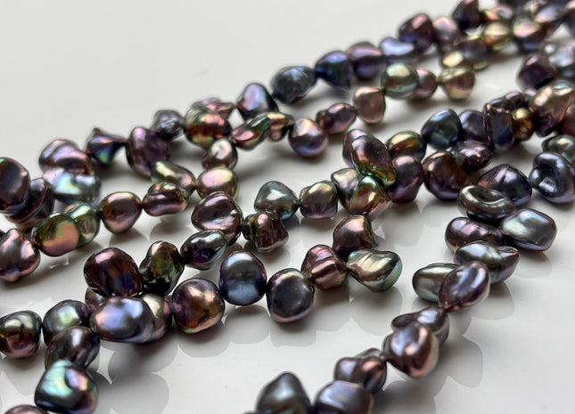 7-8x9 mm AAAA Rainbow Peacock Cornflakes Keishi Pearl Beads Genuine Very Rare Top Drilled Super High Luster Cultured Keshi Pearls #P1729