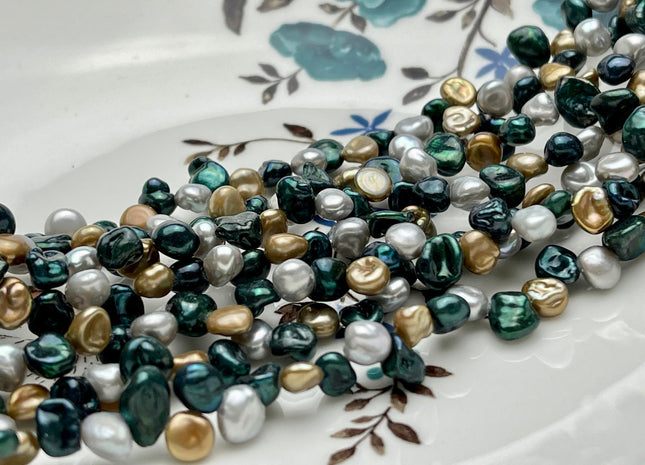 6x7 mm AAA Mixed Gray Sacramento Green Champagne Color Keshi Freshwater Pearl Beads Top Drilled Rare Genuine High Luster Keshi Pearls #P1732