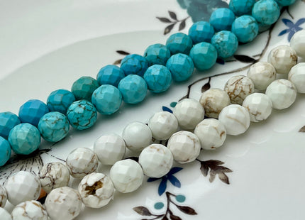 4mm 6mm 8mm 10mm 12mm Faceted Howlite White OR Blue Turquoise Gemstone Beads Faceted Turquoise Round Beads Howlite Gemstone Beads #497
