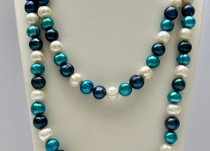 38 inches 10-11 mm Multi Color Genuine Pearl Necklace,Mixed White Blue Green Gold purple Color Ringed Pearl Beads Necklace #662