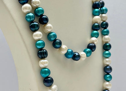 38 inches 10-11 mm Multi Color Genuine Pearl Necklace,Mixed White Blue Green Gold purple Color Ringed Pearl Beads Necklace #662
