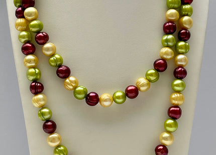 38 inches 10-11 mm Multi Color Genuine Pearl Necklace,Mixed White Blue Green Gold purple Color Ringed Pearl Beads Necklace #662