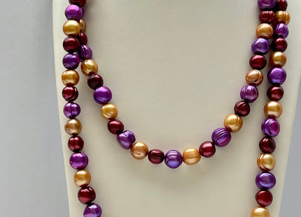 38 inches 10-11 mm Multi Color Genuine Pearl Necklace,Mixed White Blue Green Gold purple Color Ringed Pearl Beads Necklace #662