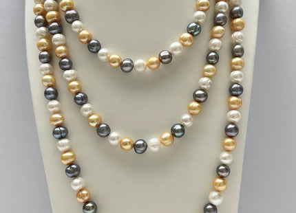54 Inches 72 Inches Hand Made 8-9 mm Potato Freshwater Pearl Necklace White Gold Gray Color Mixed Pearl Necklace Genuine Pearl Necklace #336