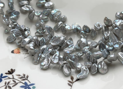 6-7x8-12 mm AAA High Luster Silver Gray Keshi Freshwater Pearl Beads Top Drilled Gray Keshi Pearls Dancing Silver Pearl Beads #P1744