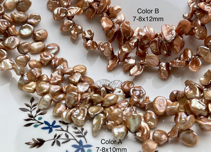 7-8x10-12 mm AA Champagne Color Freshwater Keshi Pearl Beads Genuine Taupe Color Keshi Top Drilled Pearls #P1746