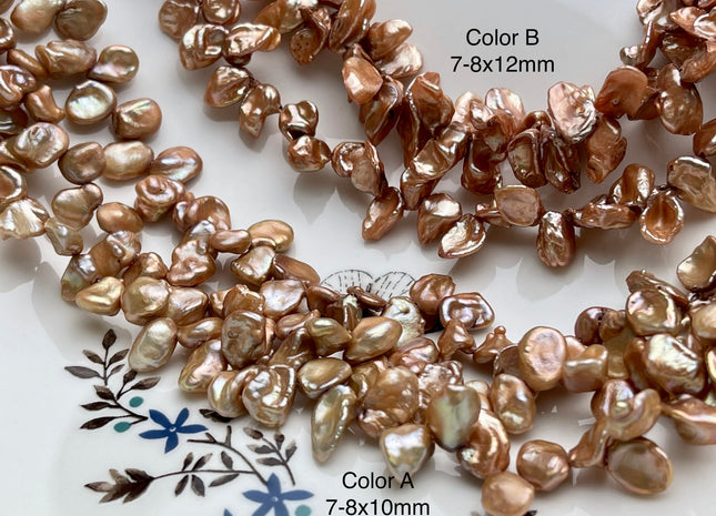 7-8x10-12 mm AA Champagne Color Freshwater Keshi Pearl Beads Genuine Taupe Color Keshi Top Drilled Pearls #P1746