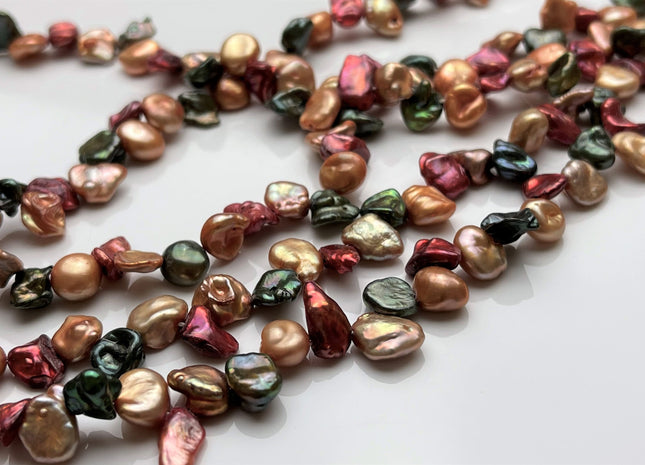 7-8x9-10 mm Mixed Green Champagne Pink Color Keshi Freshwater Pearl Beads Top Drilled Rare Genuine High Luster Pearls #P1748