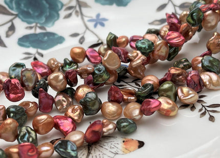 7-8x9-10 mm Mixed Green Champagne Pink Color Keshi Freshwater Pearl Beads Top Drilled Rare Genuine High Luster Pearls #P1748
