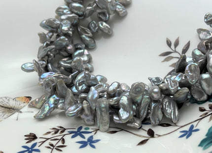 6-7x10-15 mm AA High Luster Silver Gray Keshi Freshwater Pearl Beads Top Drilled Gray Long Keshi Pearls Dancing Silver Pearl Beads #P1739