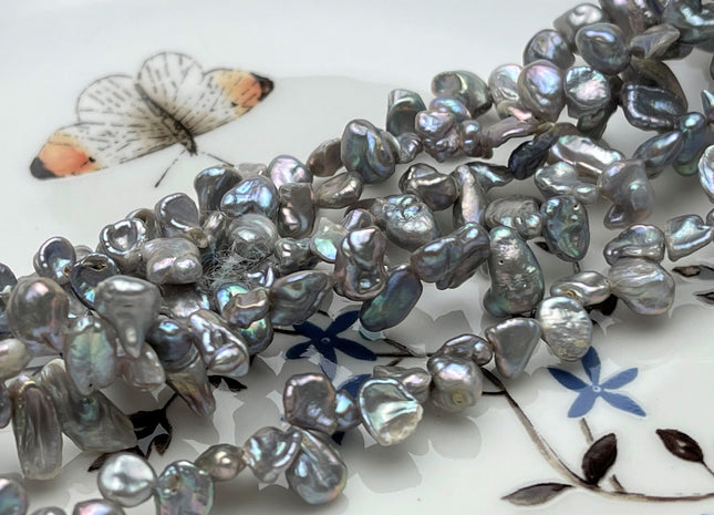 5-6x7-10 mm AAA High Luster Gray Color With Pink Luster Keshi Freshwater Pearl Beads Top Drilled Dancing Silver Keshi Pearl Beads #P1741