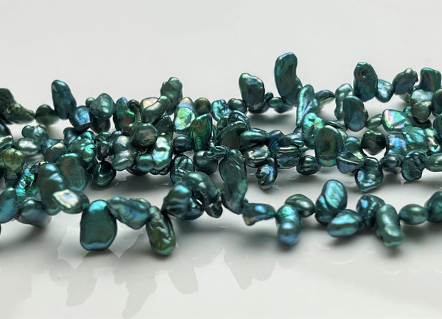 4-5x5-9 mm AAA Rare High Luster Teal Green Color Keshi Freshwater Pearl Beads Genuine Top Drilled Green Keshi Dancing Pearl Beads #P1753