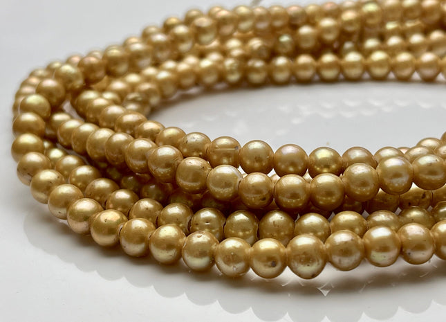 6.5 mm Large Hole Gold Champagne Potato Freshwater Pearl Hole Size 1.8mm Large Hole Beads Genuine Large Hole Freshwater Pearls #003