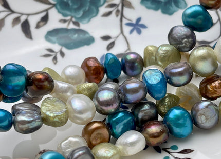 9-10 mm Large Hole Mixed White Gray Brown Blue Green Color Nugget Shape Freshwater Pearls Beads Hole Size 2.2mm Genuine Pearl Beads #1096