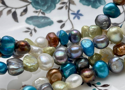 9-10 mm Large Hole Mixed White Gray Brown Blue Green Color Nugget Shape Freshwater Pearls Beads Hole Size 2.2mm Genuine Pearl Beads #1096