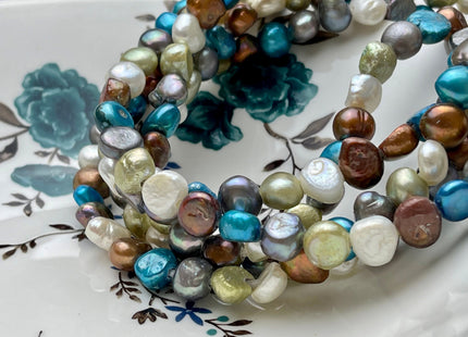 9-10 mm Large Hole Mixed White Gray Brown Blue Green Color Nugget Shape Freshwater Pearls Beads Hole Size 2.2mm Genuine Pearl Beads #1096