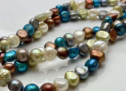 9-10 mm Large Hole Mixed White Gray Brown Blue Green Color Nugget Shape Freshwater Pearls Beads Hole Size 2.2mm Genuine Pearl Beads #1096