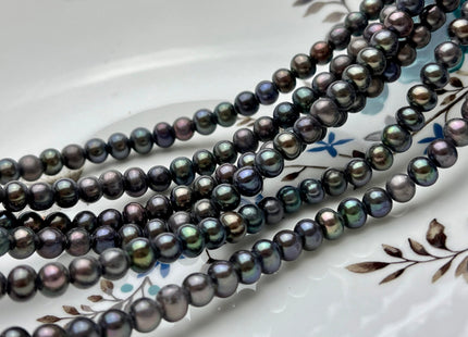 6-6.5mm AA Dark Peacock Color Large Hole Potato Freshwater Pearl Beads Hole Size 1.8 mm Genuine Large Hole Freshwater Pearls 73 Beads #9