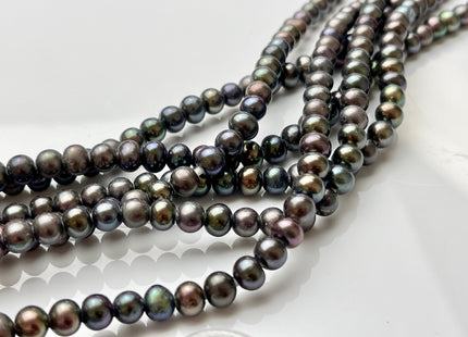 6-6.5mm AA Dark Peacock Color Large Hole Potato Freshwater Pearl Beads Hole Size 1.8 mm Genuine Large Hole Freshwater Pearls 73 Beads #9