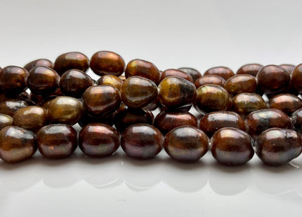 10-11x13-15 mm Large Hole Half Strand Brown Color Rice Freshwater Pearl Beads Hole Size 2.2 mm Genuine Freshwater Rice Shape Pearls #1514