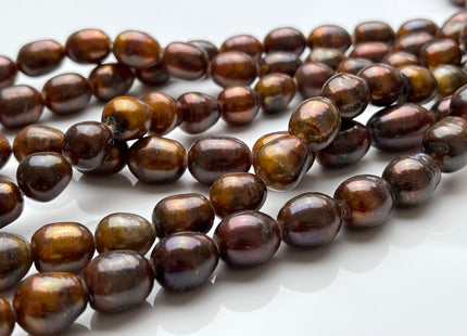 10-11x13-15 mm Large Hole Half Strand Brown Color Rice Freshwater Pearl Beads Hole Size 2.2 mm Genuine Freshwater Rice Shape Pearls #1514