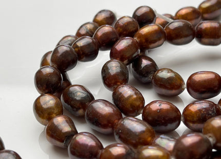 10-11x13-15 mm Large Hole Half Strand Brown Color Rice Freshwater Pearl Beads Hole Size 2.2 mm Genuine Freshwater Rice Shape Pearls #1514
