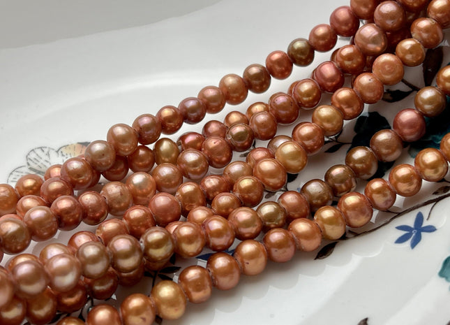 7.5-8 mm AA Orange Copper Color Large Hole Potato Freshwater Pearl Beads Hole Size 2 mm Genuine Large Hole Freshwater Pearls #191