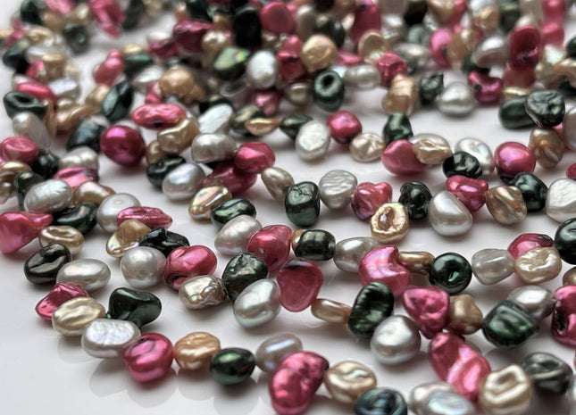 5x6-7 mm AAA Mixed Green Champagne Pink Gray Color Keshi Freshwater Pearl Beads Top Drilled Rare Genuine High Luster Tiny Pearls #P1756