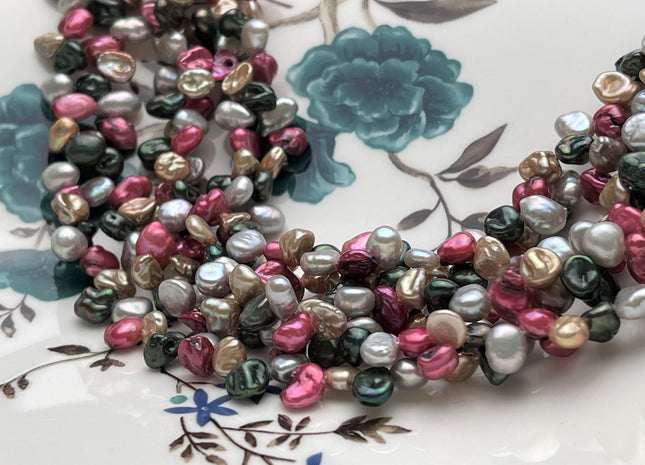 5x6-7 mm AAA Mixed Green Champagne Pink Gray Color Keshi Freshwater Pearl Beads Top Drilled Rare Genuine High Luster Tiny Pearls #P1756