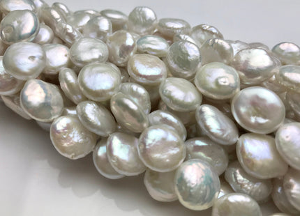 10-11 mm AAA Full Strand Natural White Coin Freshwater Pearls Genuine Natural High Luster Coin Pearl 33 Beads #30