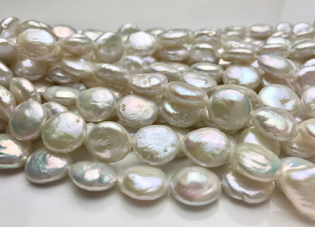 10-11 mm AAA Full Strand Natural White Coin Freshwater Pearls Genuine Natural High Luster Coin Pearl 33 Beads #30