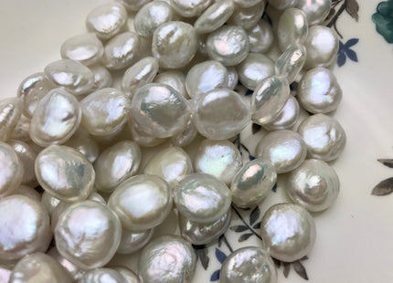 10-11 mm AAA Full Strand Natural White Coin Freshwater Pearls Genuine Natural High Luster Coin Pearl 33 Beads #30