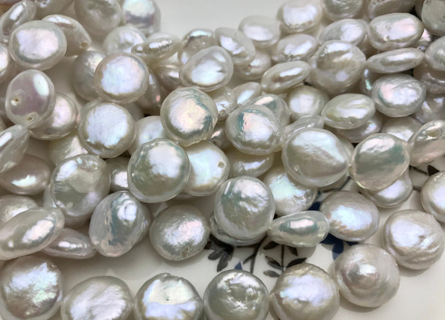 10-11 mm AAA Full Strand Natural White Coin Freshwater Pearls Genuine Natural High Luster Coin Pearl 33 Beads #30