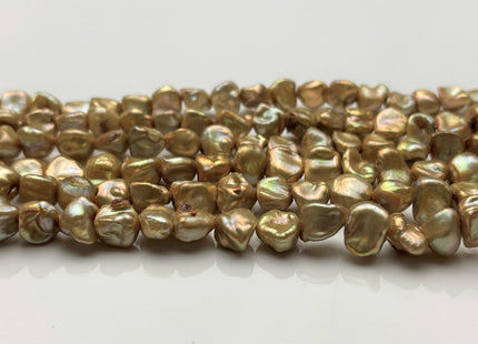 7-8 mm AA Gold Champagne Keshi Freshwater Pearl Rare Genuine Center Drilled Nugget Keshi Freshwater Pearls 58 Pieces #P1762