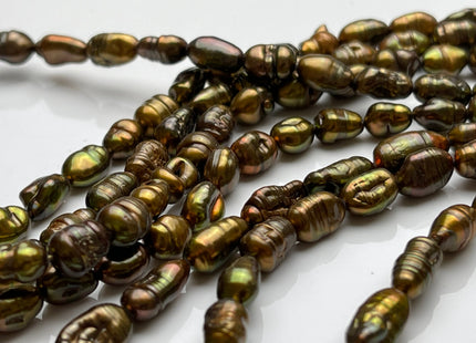 6-7x9-10 mm Keshi Rice Nugget Freshwater Pearl Beads Copper Green Brown Color Genuine Keshi Freshwater Pearls 40 Beads #P1781