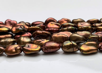 9-10x13-15 mm AAA High Luster Limited Edition Mixed Orange Pink And Brown Keshi Rice Nugget Freshwater Pearl Beads Genuine Pearl #P1783
