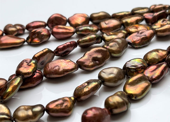 9-10x13-15 mm AAA High Luster Limited Edition Mixed Orange Pink And Brown Keshi Rice Nugget Freshwater Pearl Beads Genuine Pearl #P1783